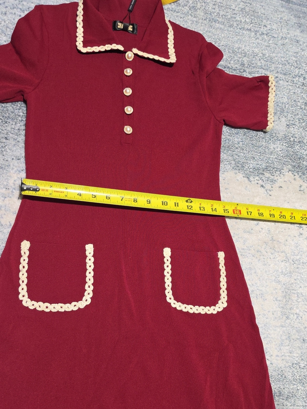 ALEXA ADMOR Women's Burgundy Knit Polo Dress with Contrast Trim Size L. - Picture 8 of 12